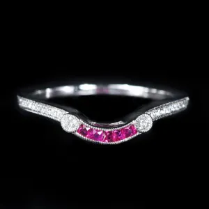14K White Gold Ruby and Diamond Curved Band