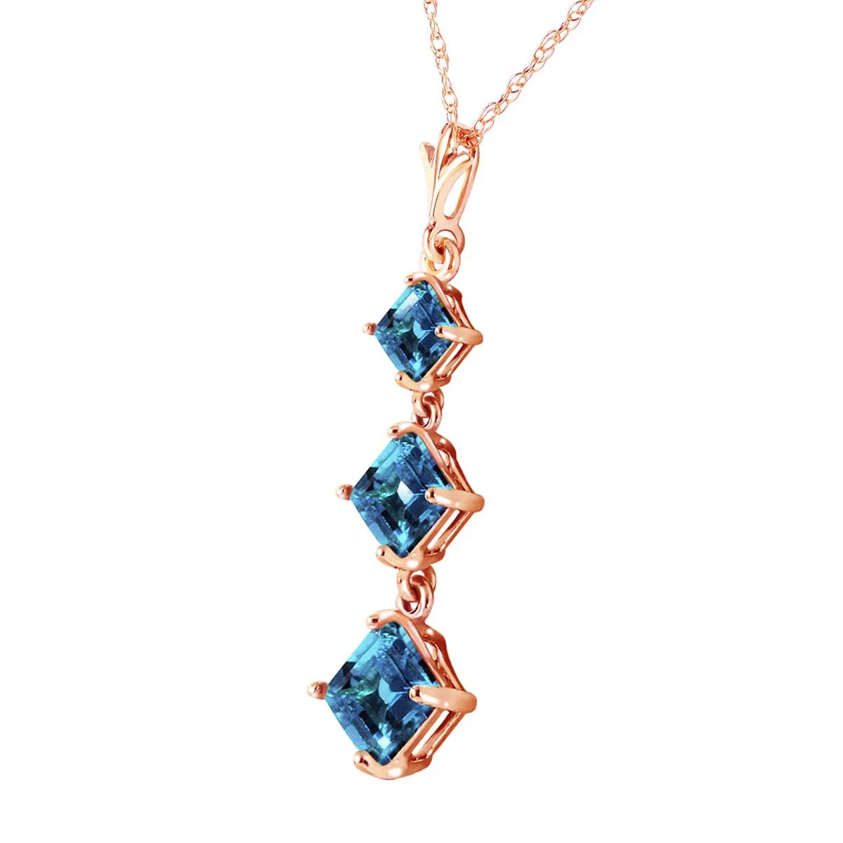 2.4 Carat 14K Solid Rose Gold Waterdrops Blue Topaz Necklace