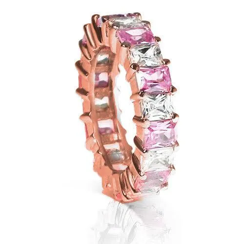 5.30 CT Emerald Cut Blue Sapphires & Diamonds - Eternity Ring