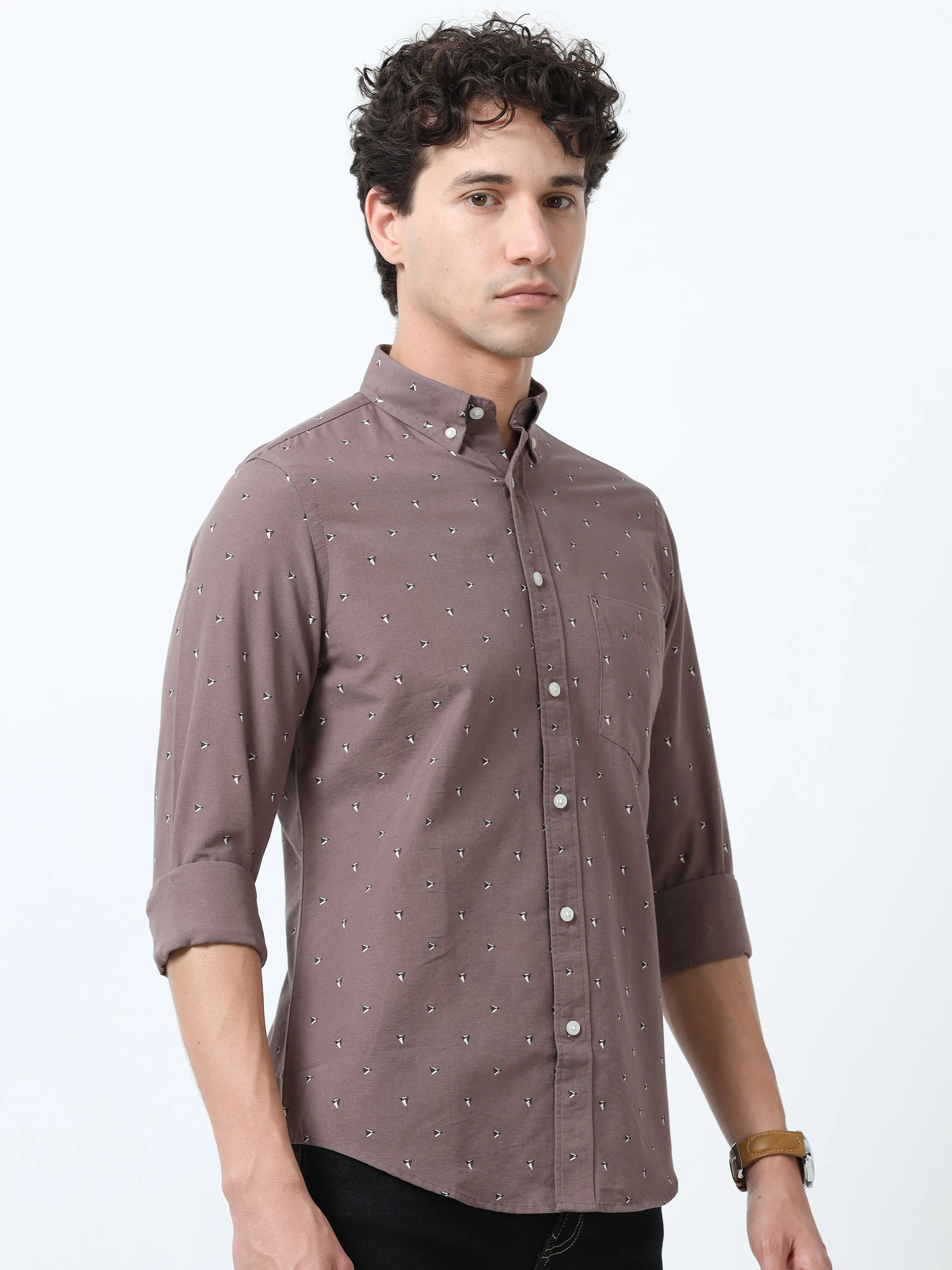 Astrid - Turkish Fit Printed Shirt- Brown