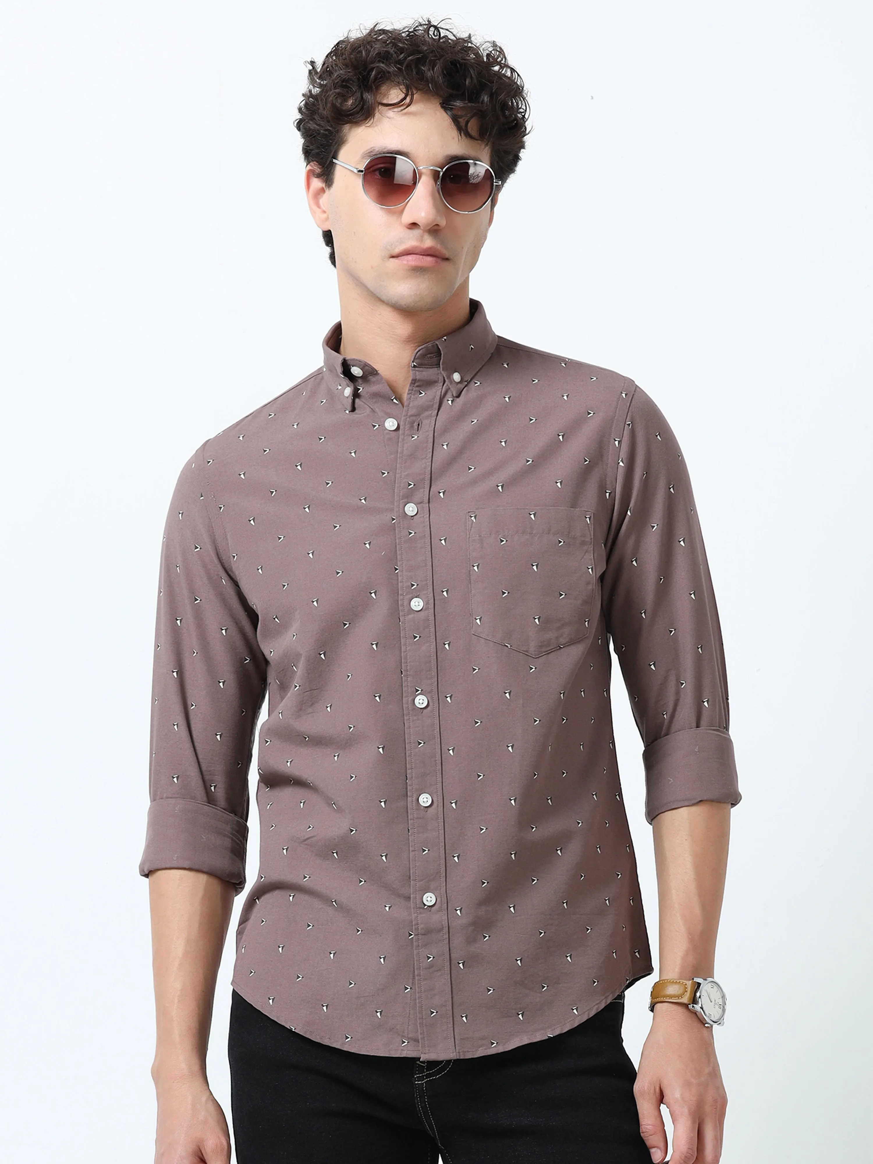 Astrid - Turkish Fit Printed Shirt- Brown