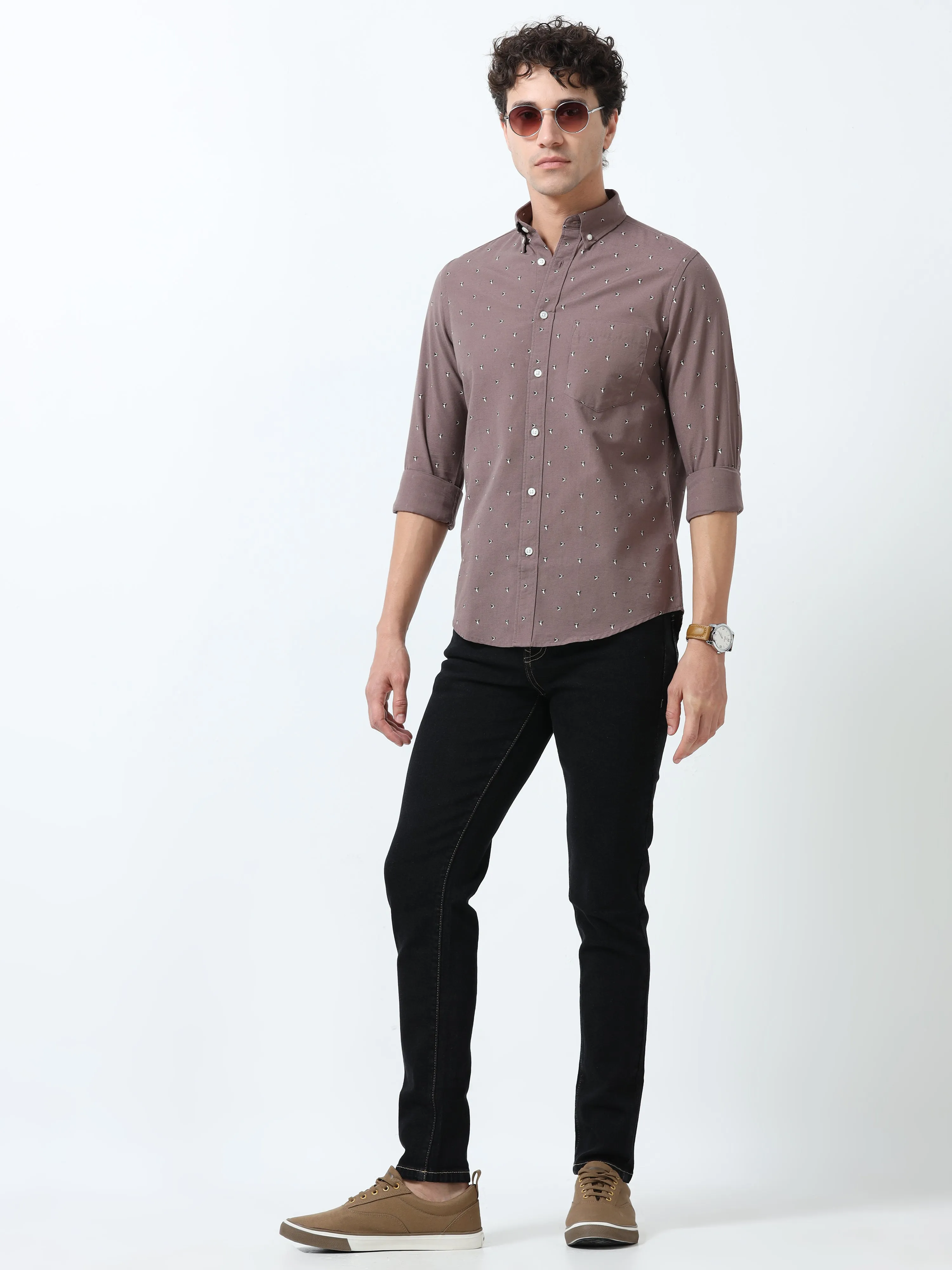 Astrid - Turkish Fit Printed Shirt- Brown