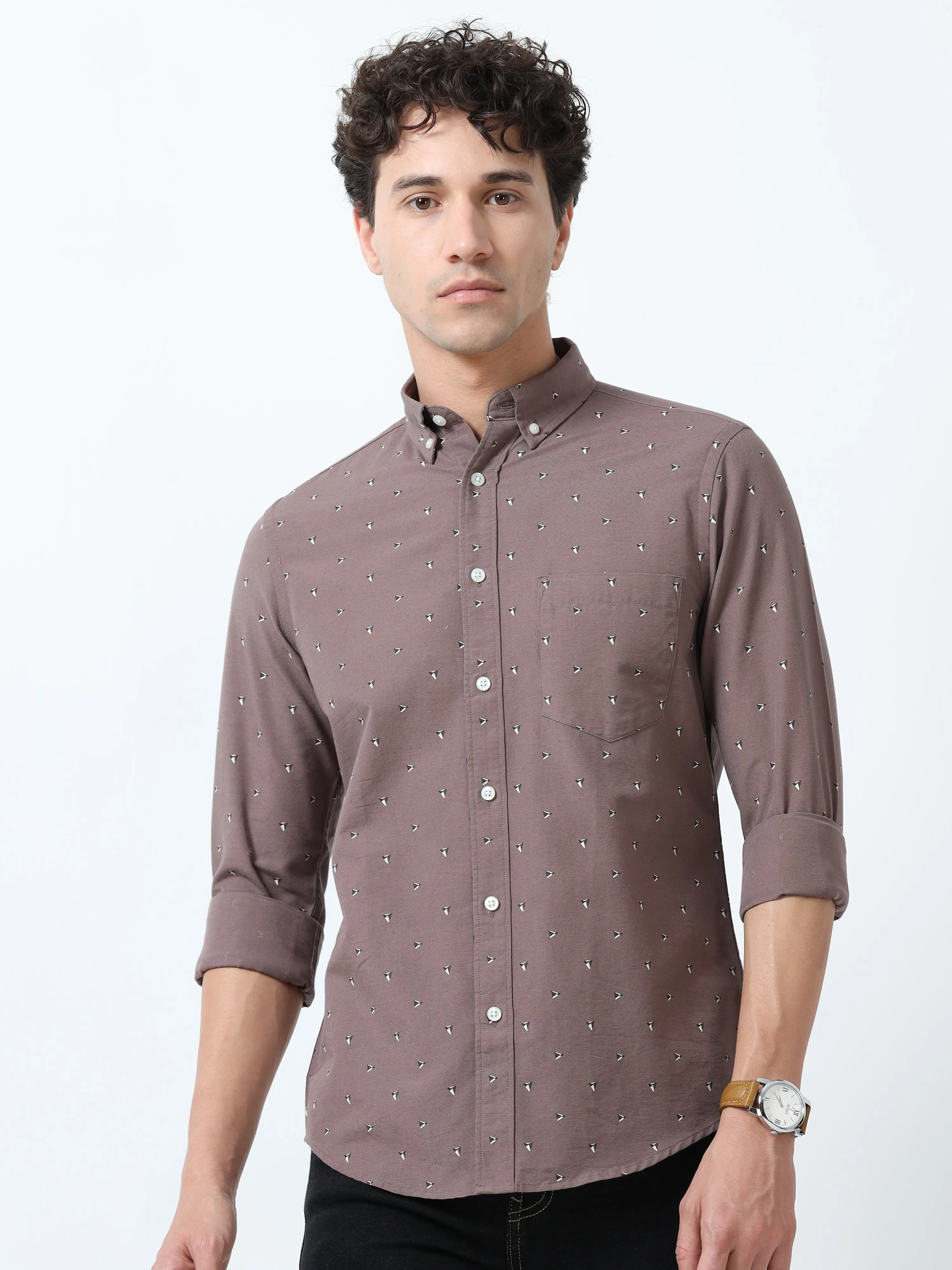 Astrid - Turkish Fit Printed Shirt- Brown