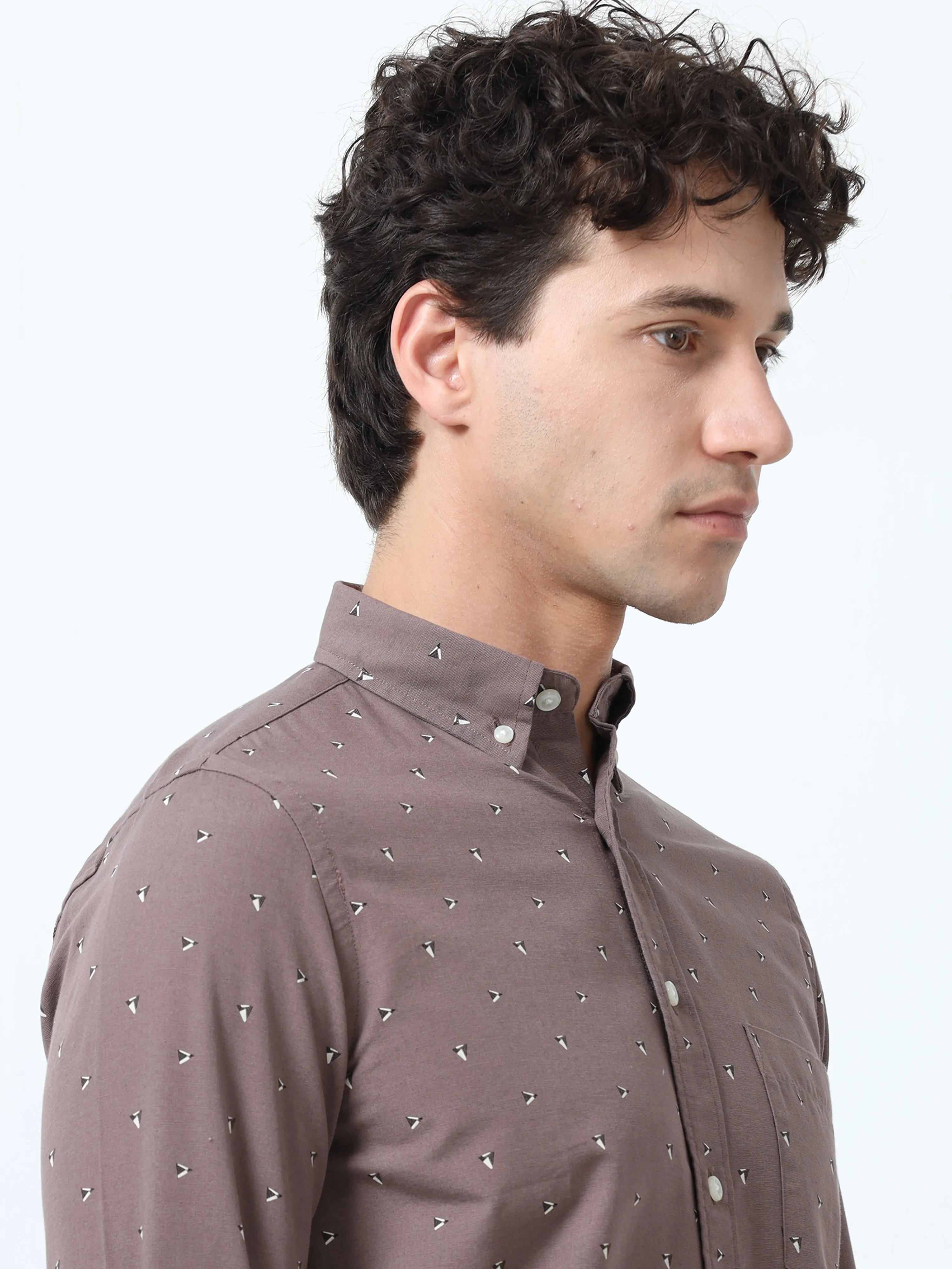 Astrid - Turkish Fit Printed Shirt- Brown