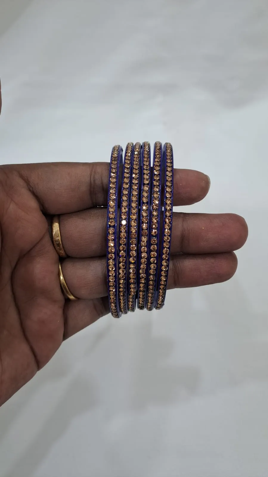 Attractive Blue Color Glass Bangles With Golden Stone For Women