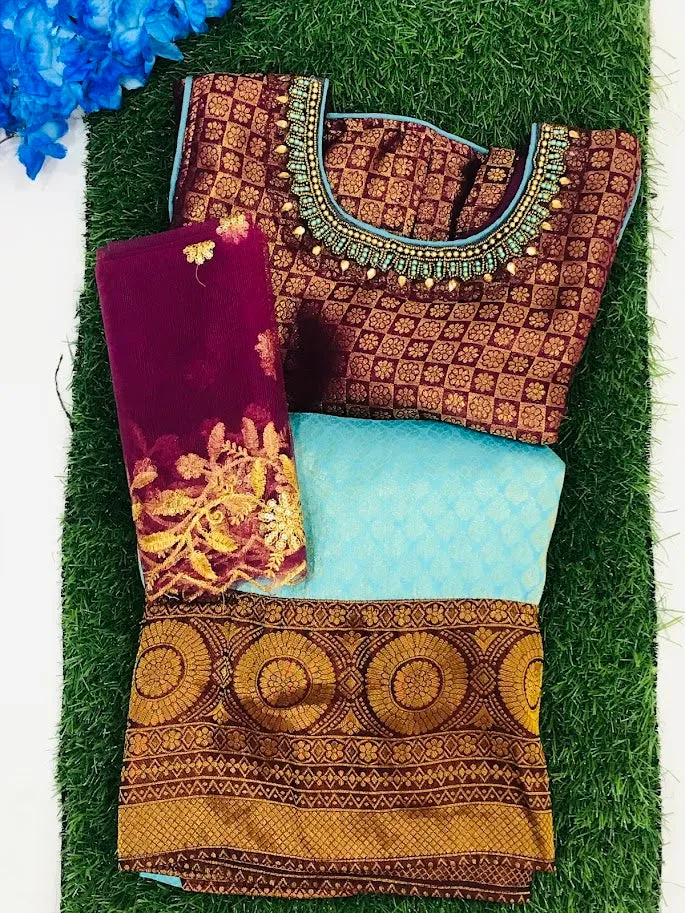 Attractive Sky Blue Color Sequins Work Choli Set For Girls