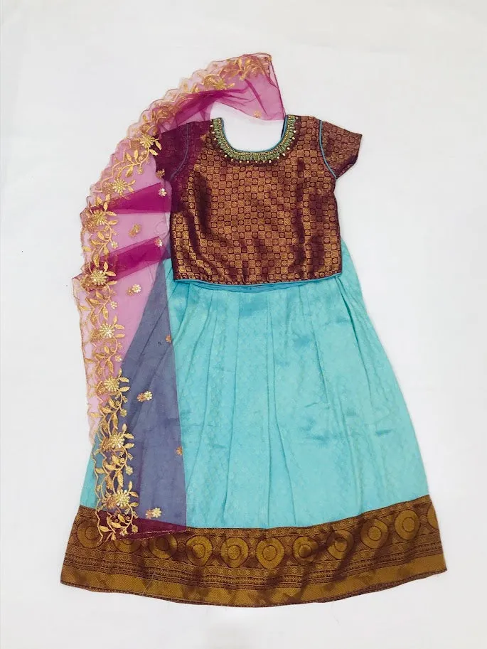 Attractive Sky Blue Color Sequins Work Choli Set For Girls