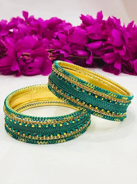 Attractive Teal Blue Color Metal Bangles Set For Women