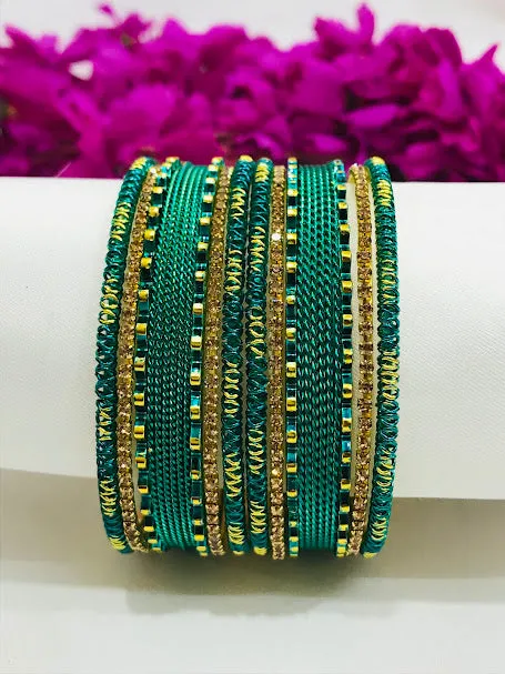 Attractive Teal Blue Color Metal Bangles Set For Women