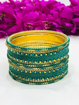 Attractive Teal Blue Color Metal Bangles Set For Women