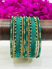 Attractive Teal Blue Color Metal Bangles Set For Women