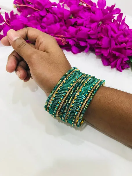 Attractive Teal Blue Color Metal Bangles Set For Women