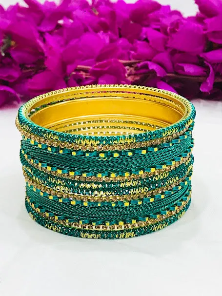 Attractive Teal Blue Color Metal Bangles Set For Women