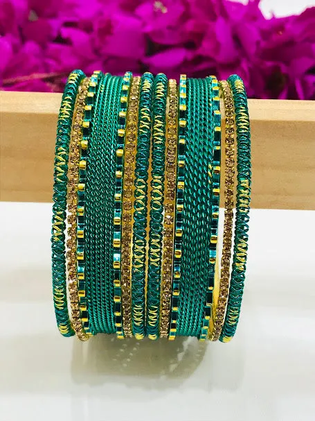 Attractive Teal Blue Color Metal Bangles Set For Women