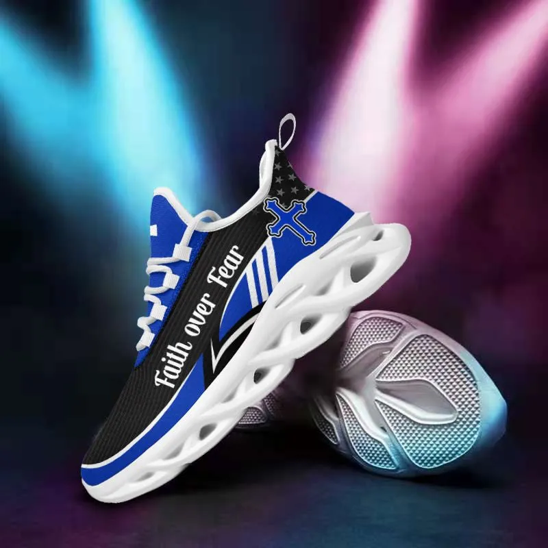 Blue Jesus Faith Over Fear Running Sneakers Max Soul Shoes - Christian Shoes For Men And Women