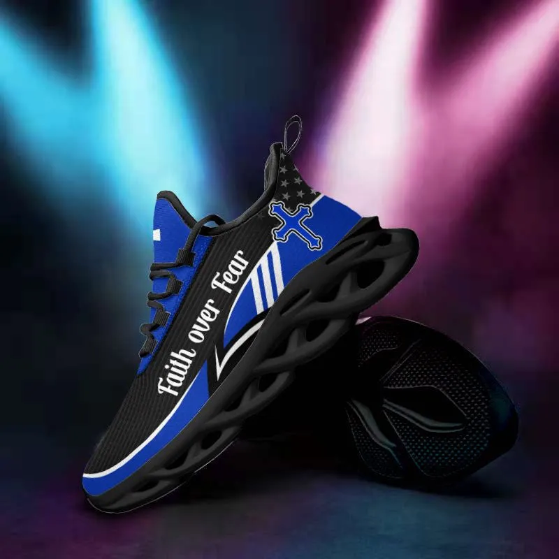 Blue Jesus Faith Over Fear Running Sneakers Max Soul Shoes - Christian Shoes For Men And Women
