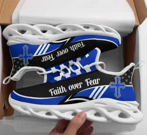 Blue Jesus Faith Over Fear Running Sneakers Max Soul Shoes - Christian Shoes For Men And Women