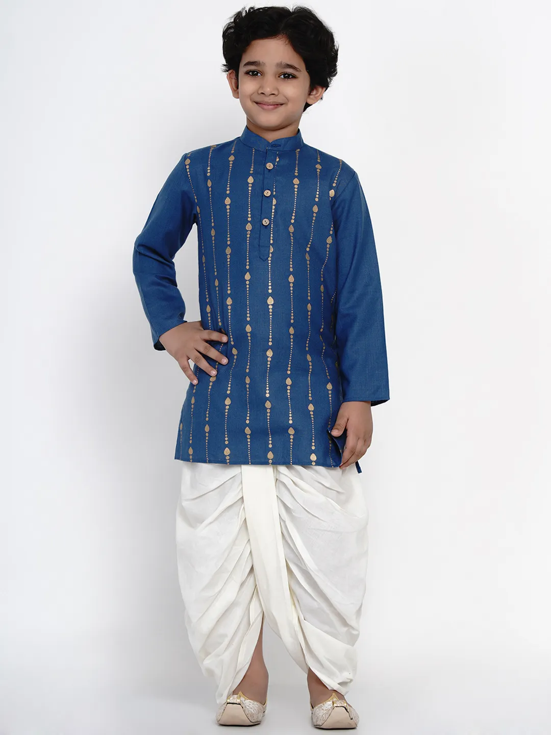 Boy'S Blue Kurta With Offwhite Dhoti Set
