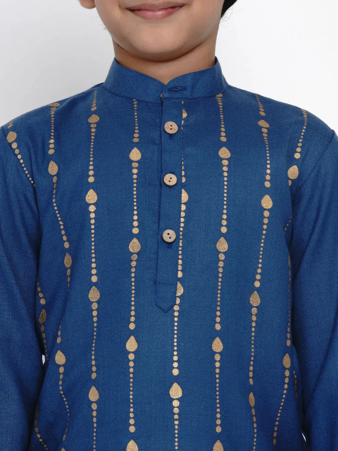 Boy'S Blue Kurta With Offwhite Dhoti Set