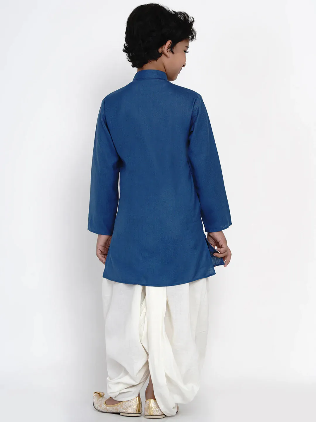 Boy'S Blue Kurta With Offwhite Dhoti Set