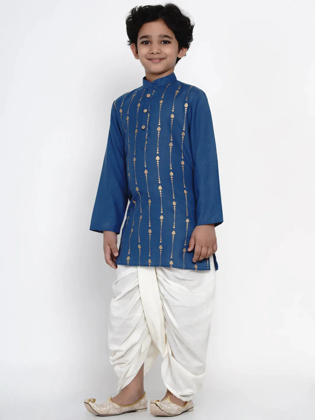 Boy'S Blue Kurta With Offwhite Dhoti Set