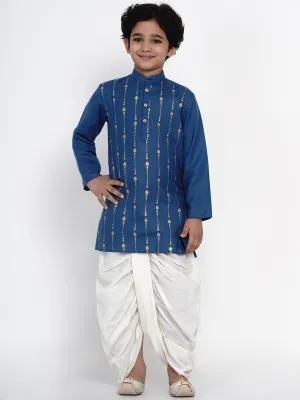 Boy'S Blue Kurta With Offwhite Dhoti Set