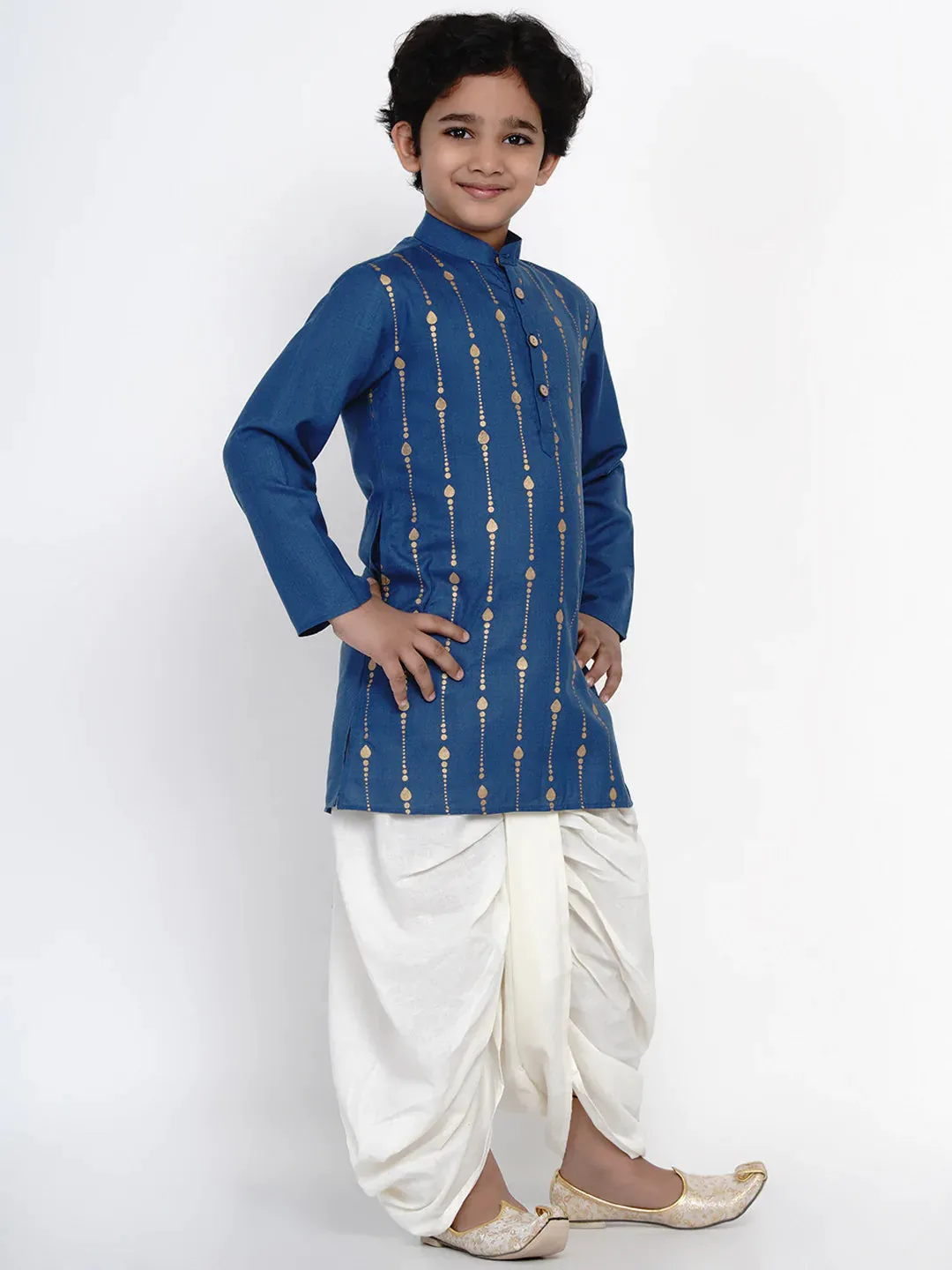Boy'S Blue Kurta With Offwhite Dhoti Set
