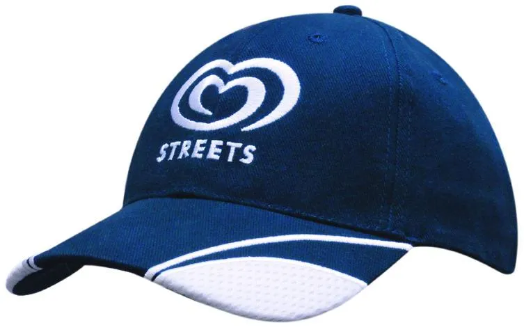 BRUSHED HEAVY COTTON CAP WITH MESH INSERTS ON PEAK
