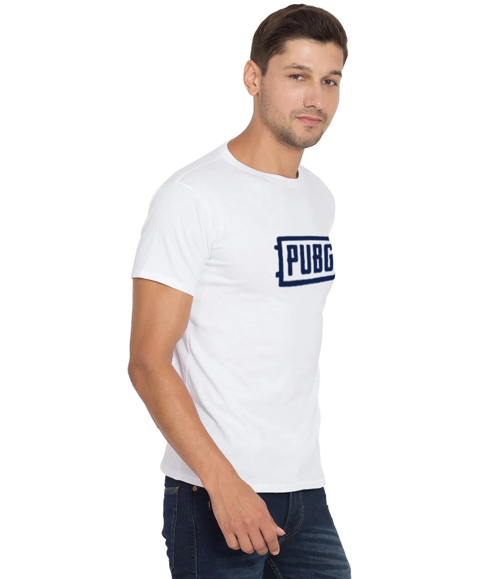 Cliths Printed Pubg Tshirts For Men/ Round Neck Casual Tshirt For Mens-White And Blue