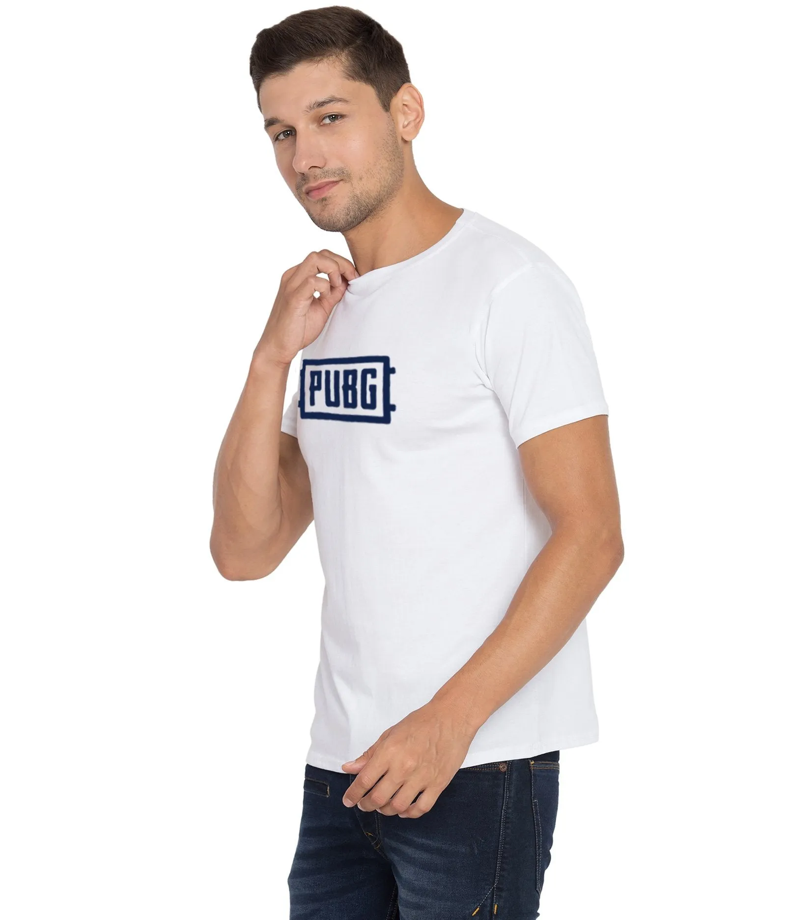 Cliths Printed Pubg Tshirts For Men/ Round Neck Casual Tshirt For Mens-White And Blue