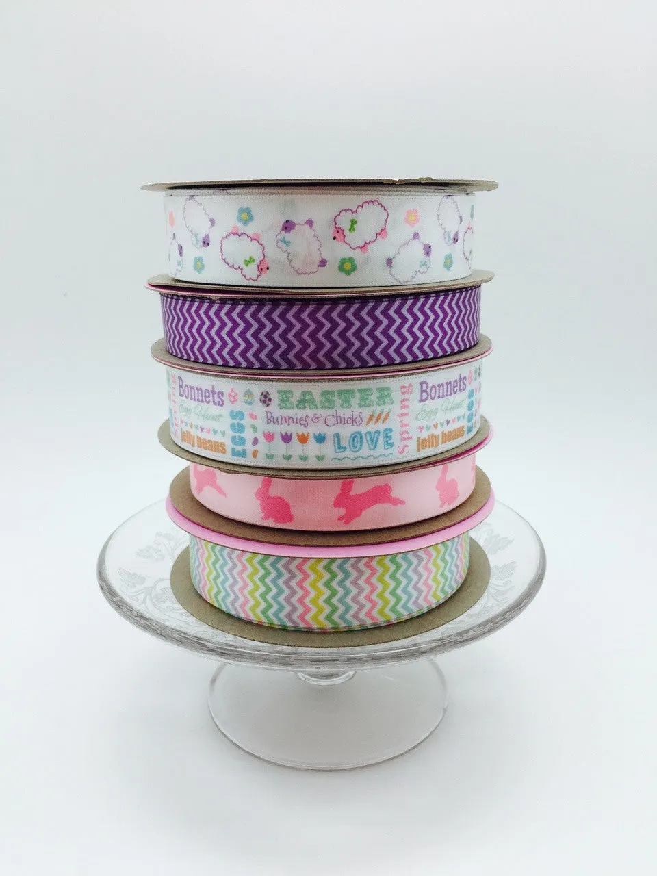 Easter Word Block/Secular Ribbon on 7/8" White Single Face Satin