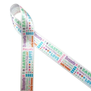 Easter Word Block/Secular Ribbon on 7/8" White Single Face Satin