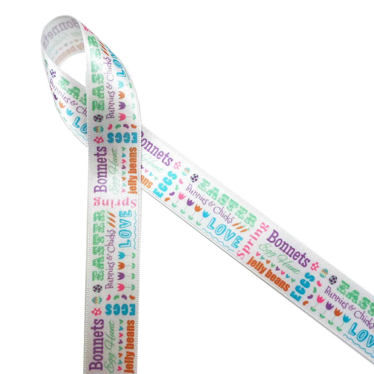 Easter Word Block/Secular Ribbon on 7/8" White Single Face Satin