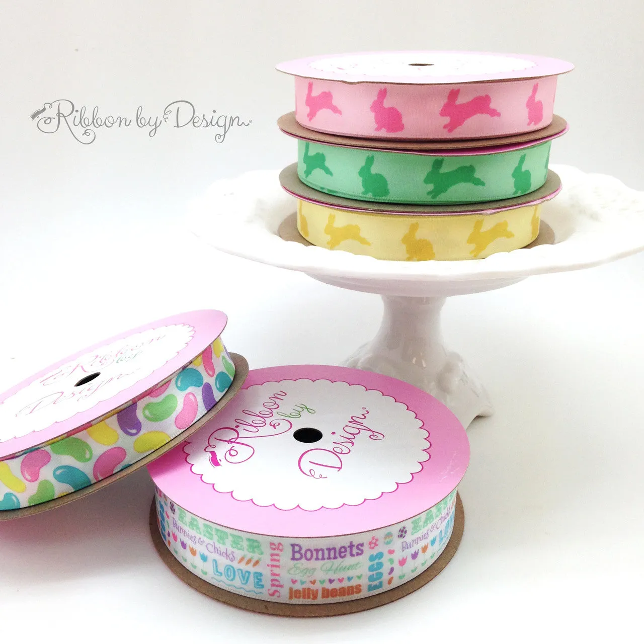 Easter Word Block/Secular Ribbon on 7/8" White Single Face Satin