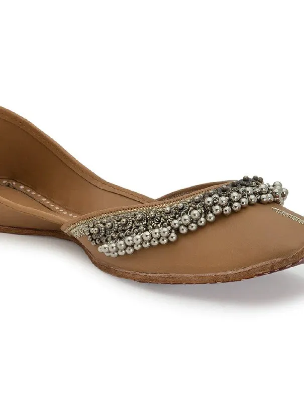Ghugroo Blast - Tan Embellished Leatherette Juttis