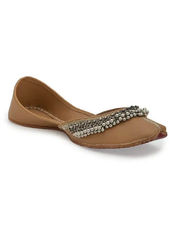 Ghugroo Blast - Tan Embellished Leatherette Juttis