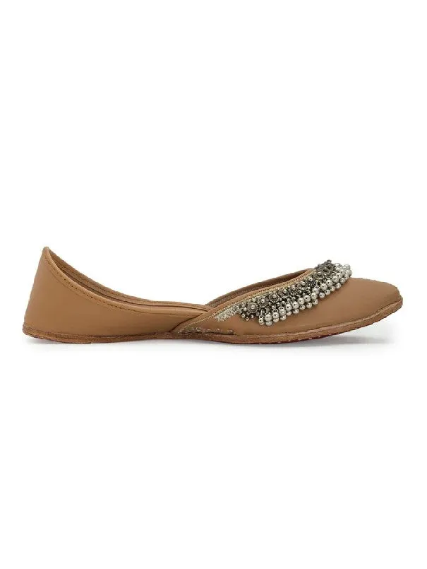 Ghugroo Blast - Tan Embellished Leatherette Juttis