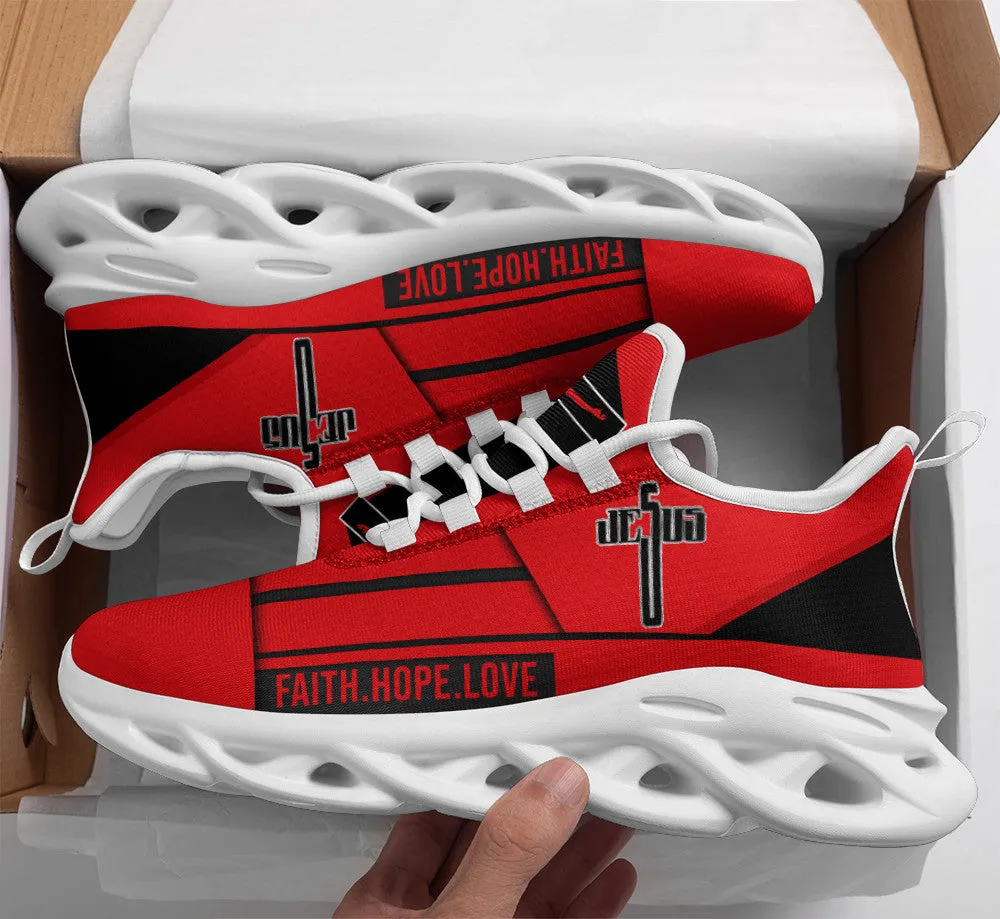 Jesus Faith Hope Love Running Sneakers Red Max Soul Shoes - Christian Shoes For Men And Women