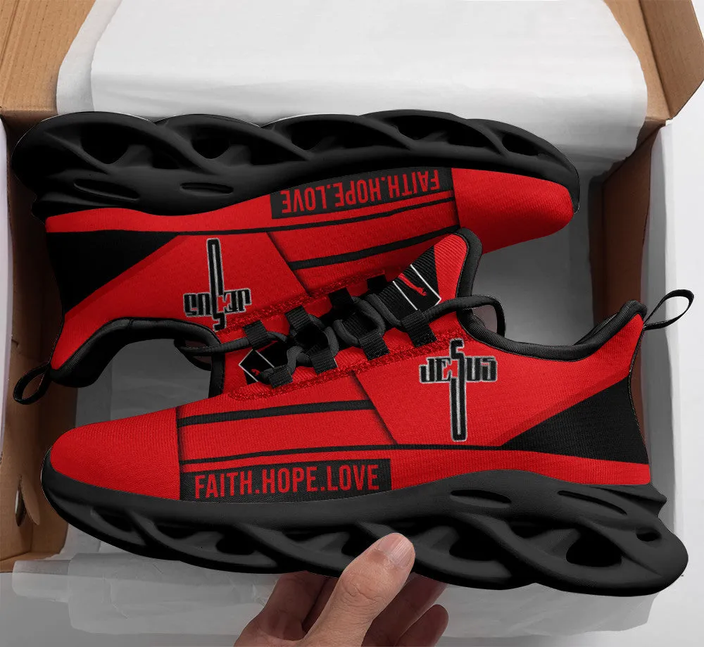 Jesus Faith Hope Love Running Sneakers Red Max Soul Shoes - Christian Shoes For Men And Women