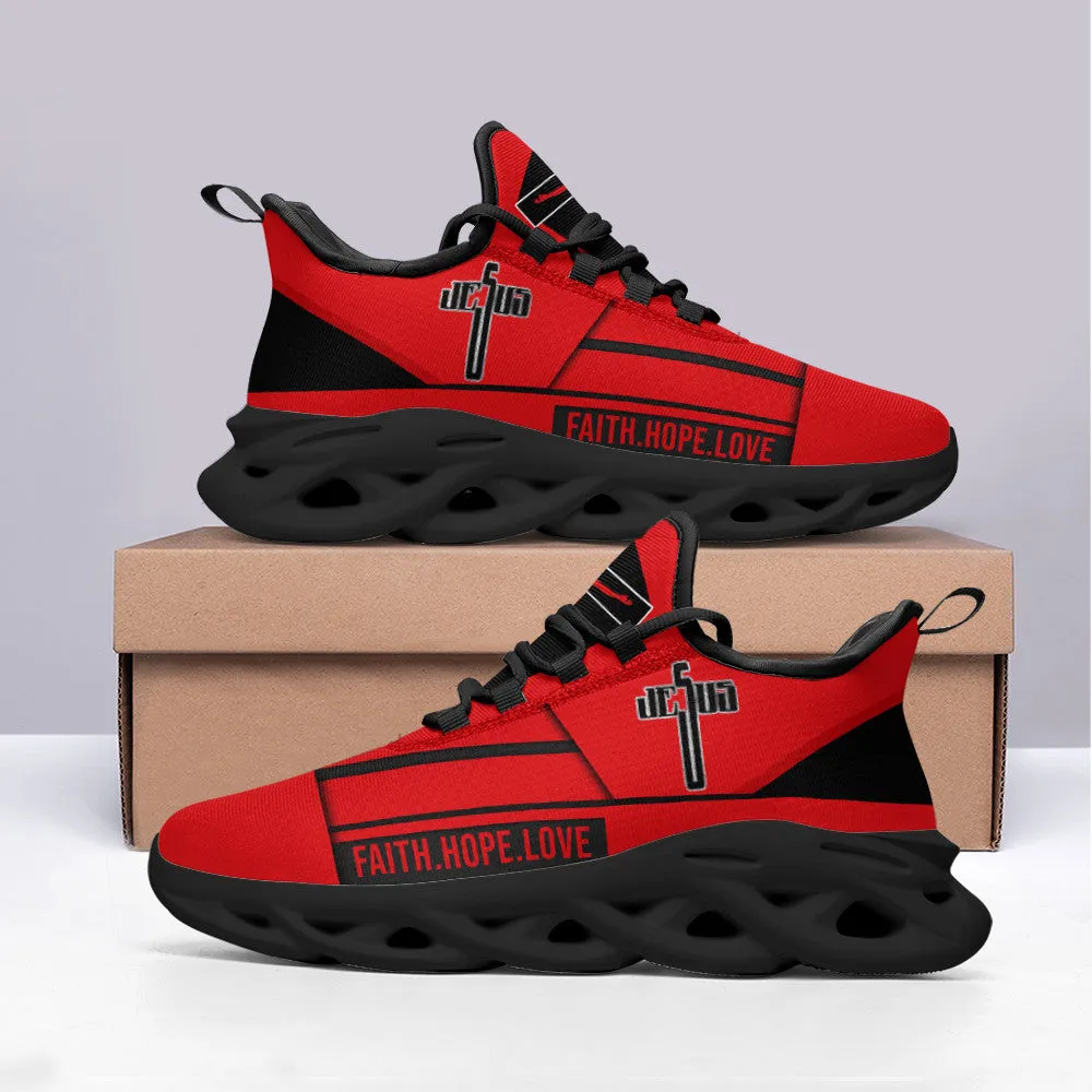 Jesus Faith Hope Love Running Sneakers Red Max Soul Shoes - Christian Shoes For Men And Women