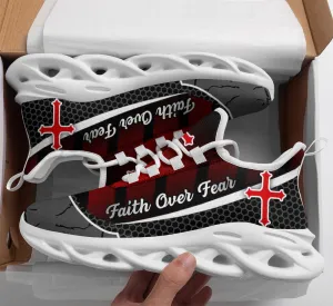 Jesus Faith Over Fear Red Black Running Sneakers Max Soul Shoes - Christian Shoes For Men And Women