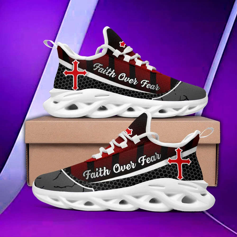 Jesus Faith Over Fear Red Black Running Sneakers Max Soul Shoes - Christian Shoes For Men And Women