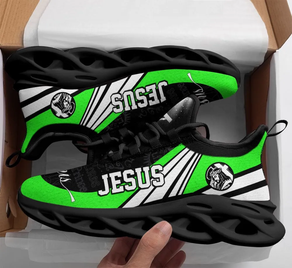 Jesus Running Sneakers Green Max Soul Shoes - Christian Shoes For Men And Women