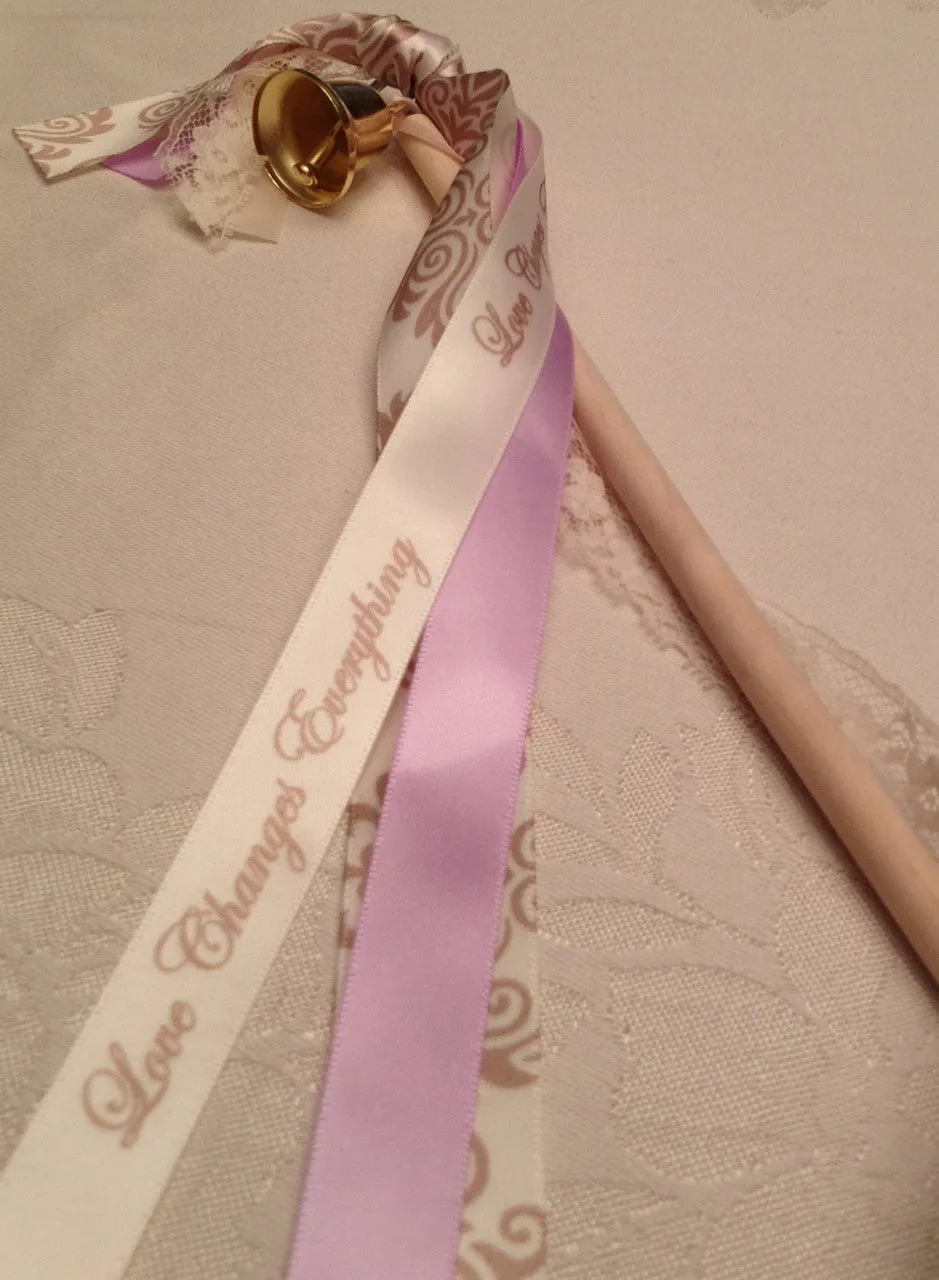 Love Changes Everything Ribbon Champagne Ink on 5/8" wide Antique White Satin Ribbon