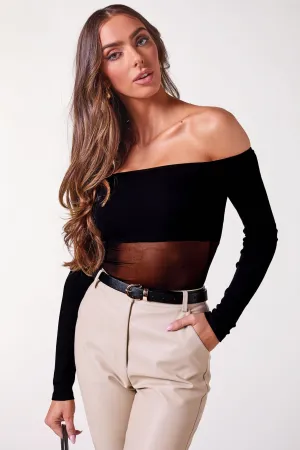 Maven Black Mesh Off the Shoulder Top