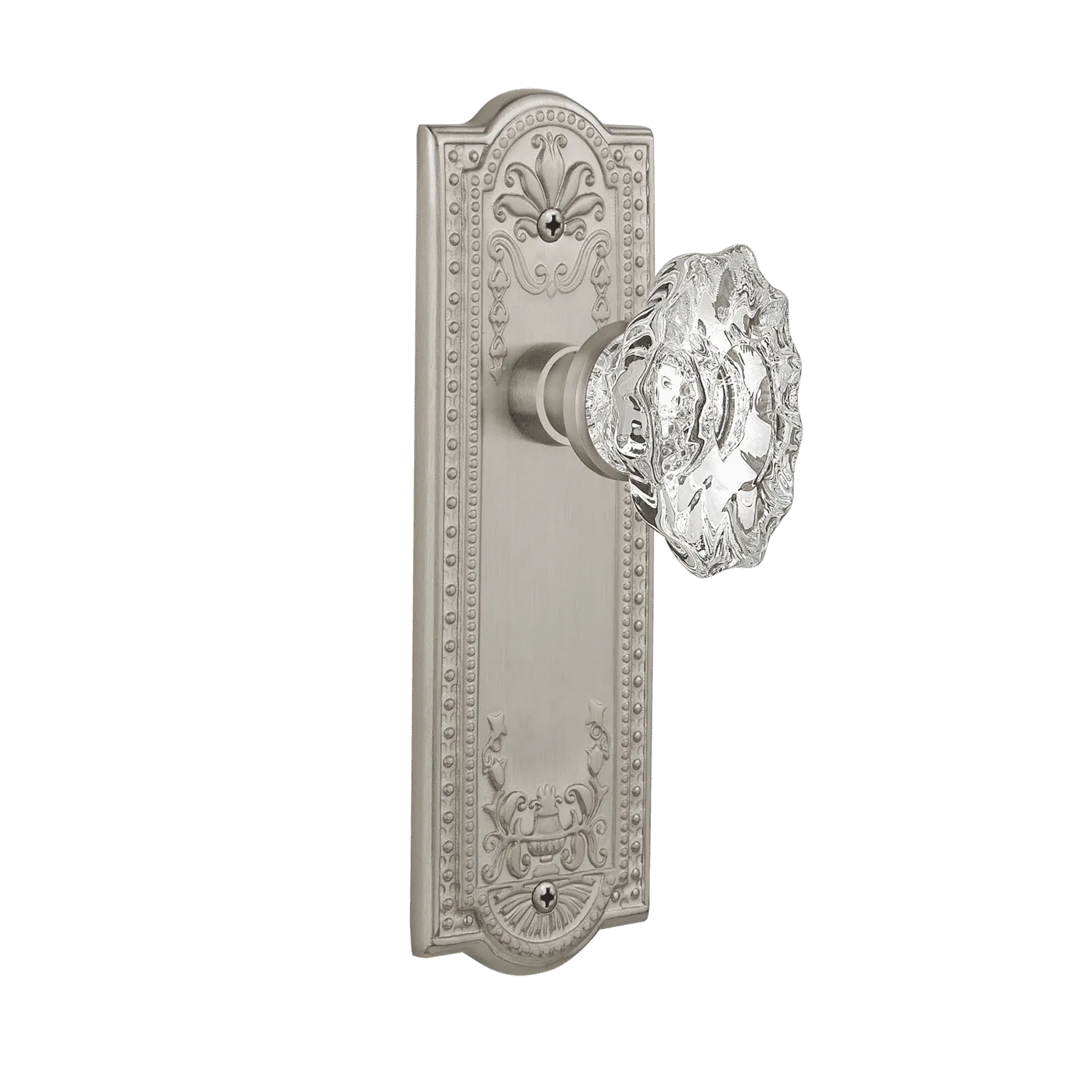 Meadows Long Plate with Chateau Knob in Satin Nickel
