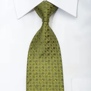Mila Schon Men's Silk Rhinestone Necktie Circles On Green With Gold Sparkles