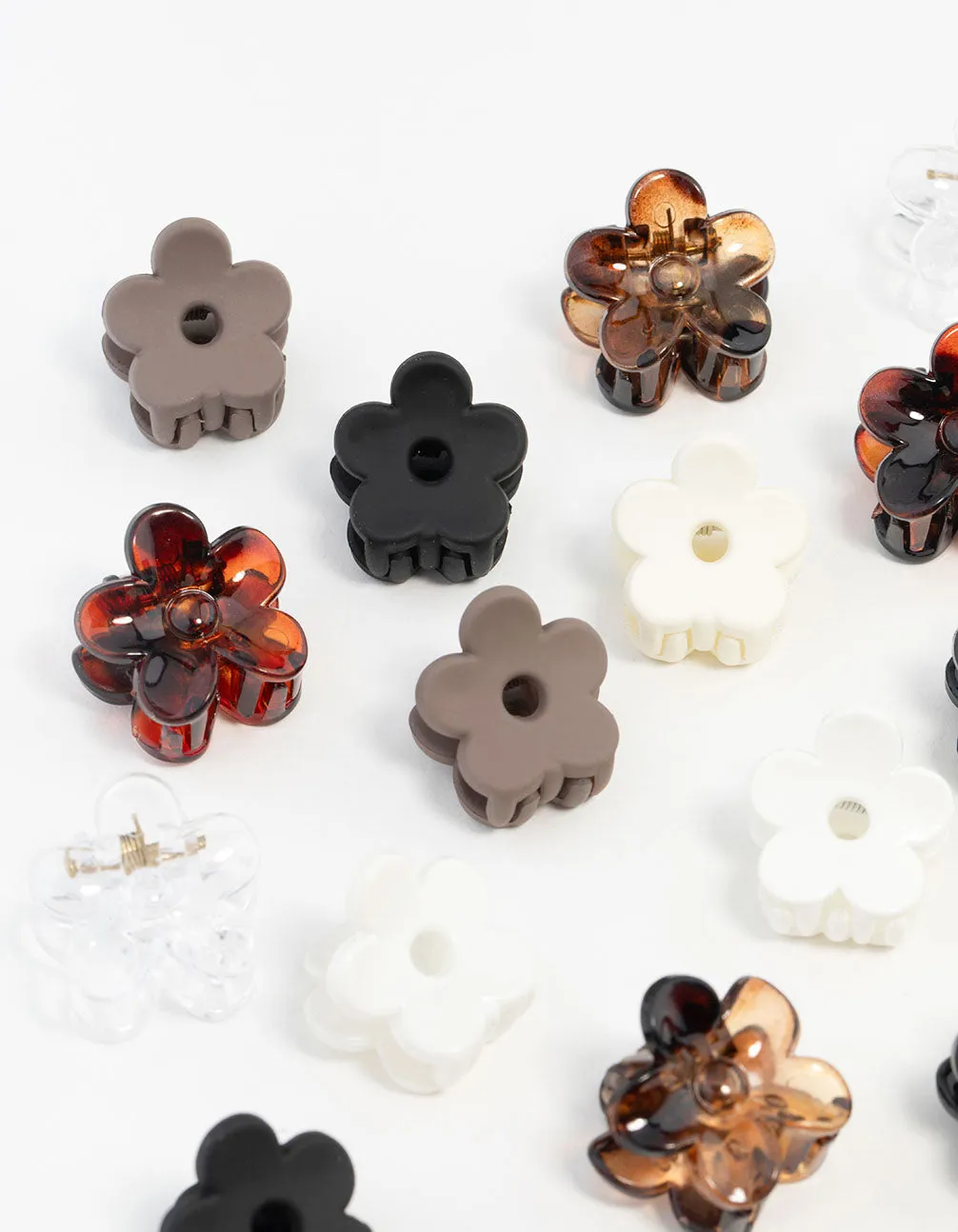 Mini Neutral & Black Flower Hair Clips 8-Pack