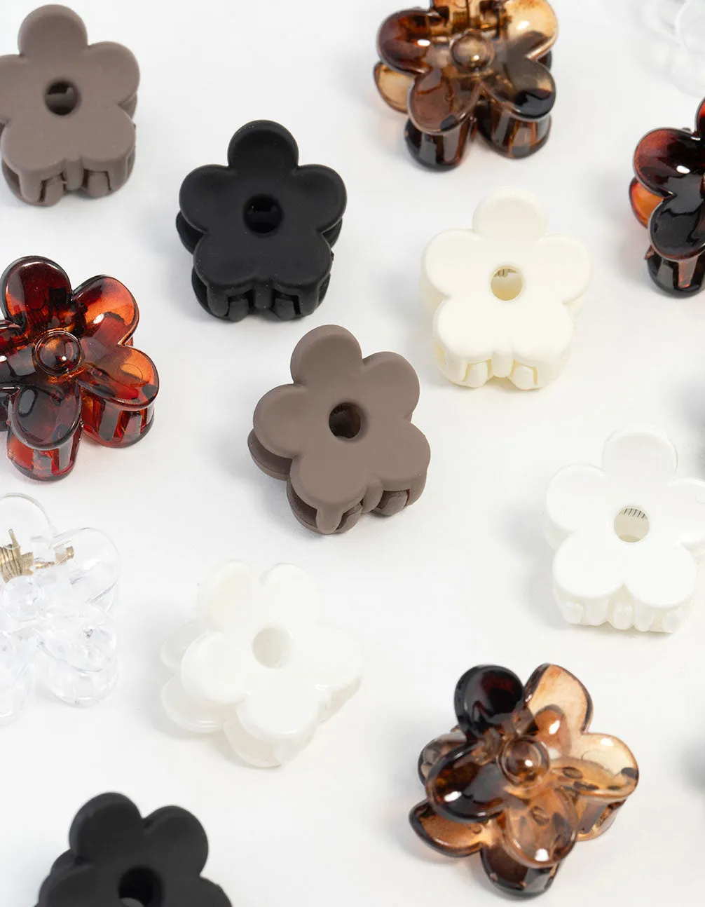 Mini Neutral & Black Flower Hair Clips 8-Pack
