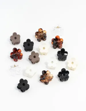 Mini Neutral & Black Flower Hair Clips 8-Pack